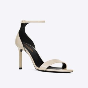Saint Laurent YSL Women Amber Sandals Patent Leather 8.5cm Heel-Beige