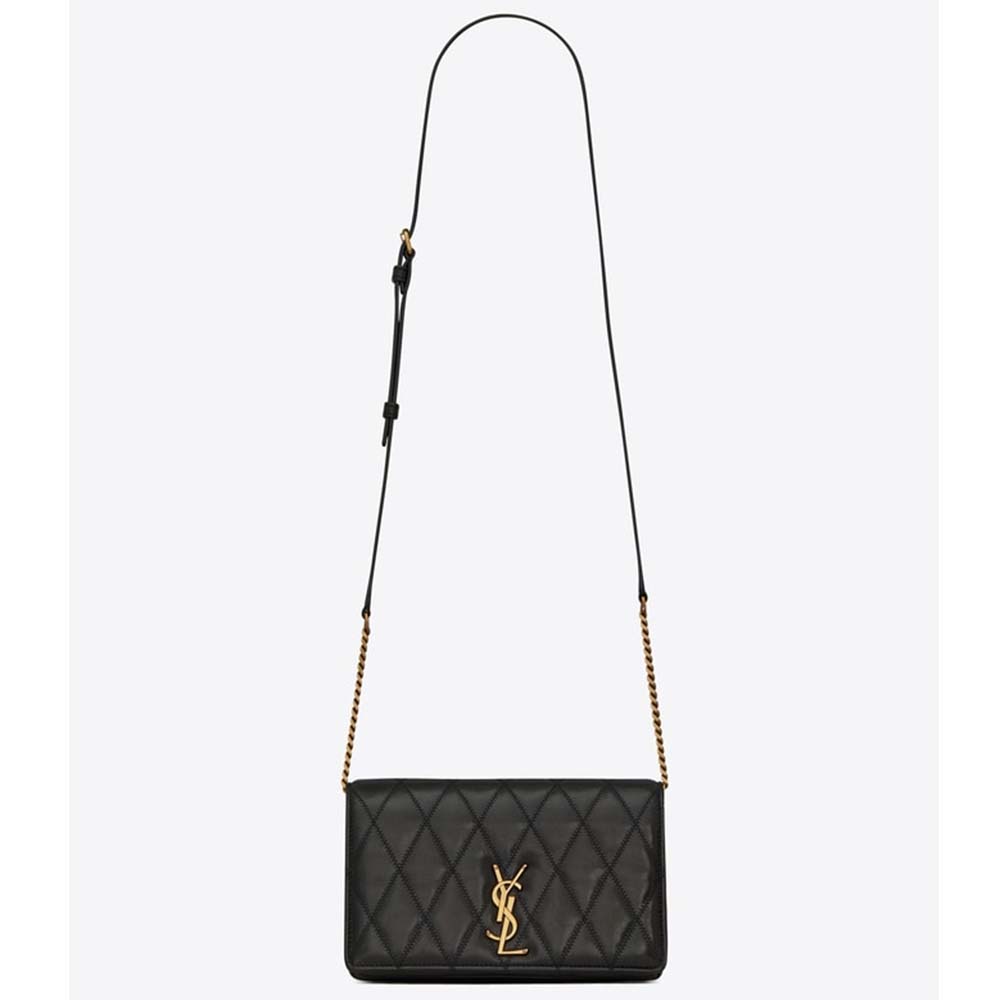 SAINT LAURENT Lambskin Quilted Small Becky Chain Bag Black 1150428