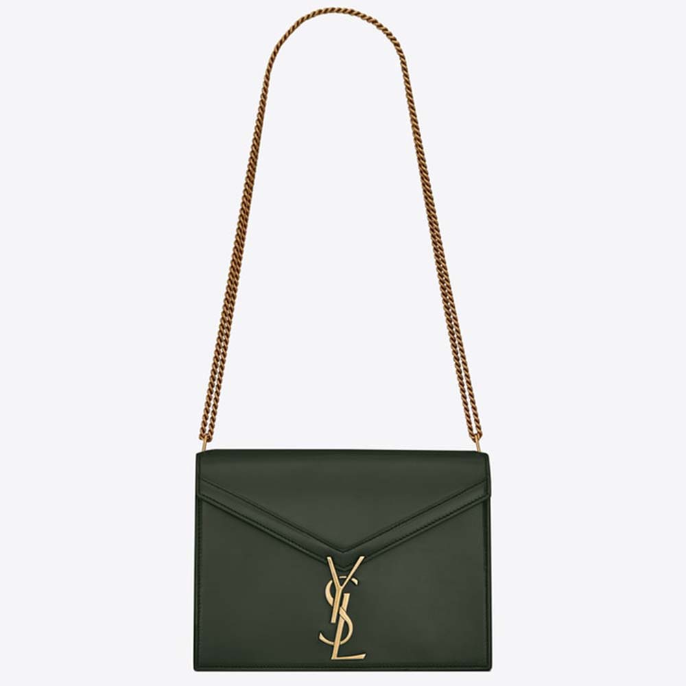 Saint Laurent Ysl Women Cassandra Monogram Clasp Bag In Smooth Leather Green