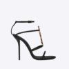 Saint Laurent YSL Women Cassandra Sandal Gold Logo Smooth 11cm Heel
