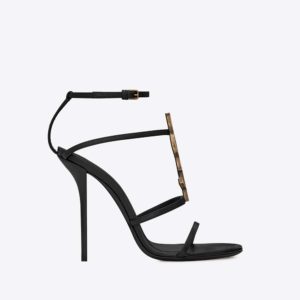 Saint Laurent YSL Women Cassandra Sandal Gold Logo Smooth 11cm Heel