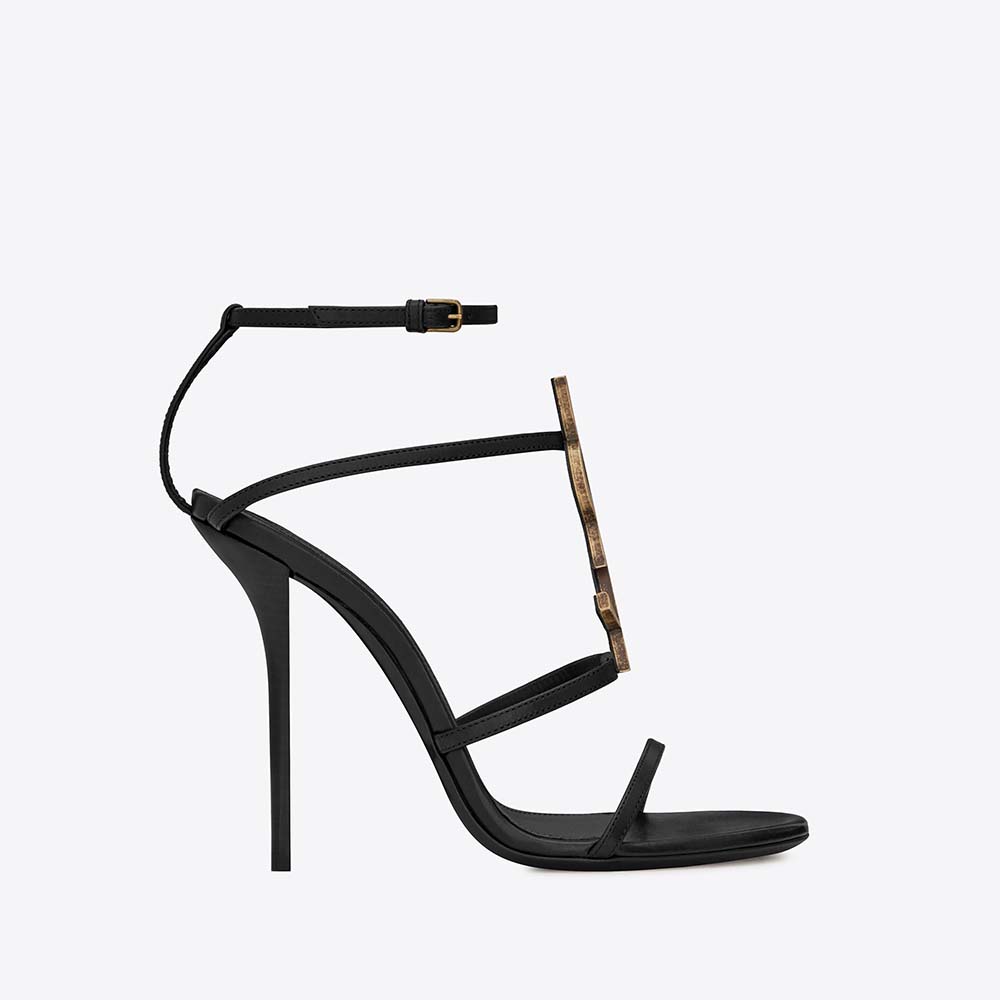 Saint Laurent Ysl Women Cassandra Sandal Gold Logo Smooth 11cm Heel 8041