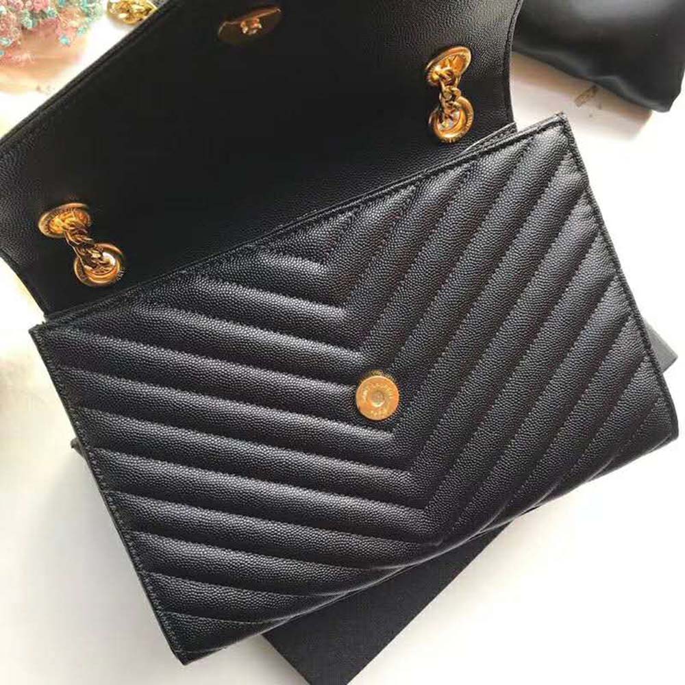 Saint Laurent YSL Women Envelope Large Bag Grain De Poudre Embossed-Black 8 Saint Laurent YSL Women Envelope Large Bag Grain De Poudre Embossed-Black - Image 8