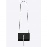 Saint Laurent YSL Women Kate Chain Tassel Bag Black Textured