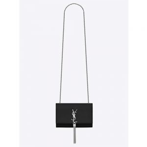 Saint Laurent YSL Women Kate Chain Tassel Bag Black Textured