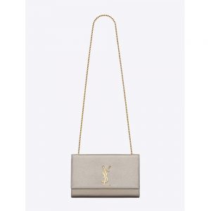 Saint Laurent YSL Women Kate Medium Grained Metallic Leather-Silver