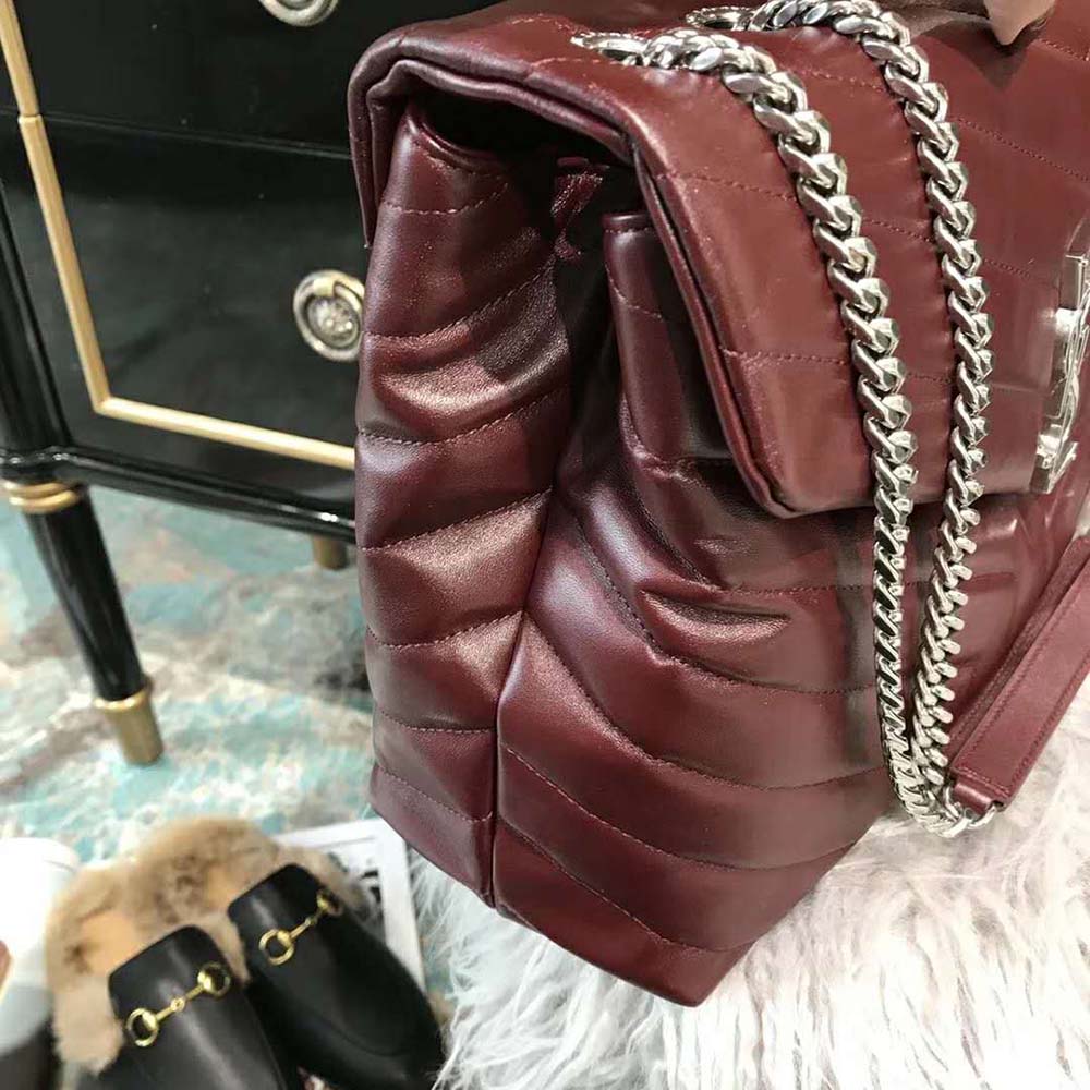 Saint Laurent YSL Women Loulou Medium Matelasse Y Leather Maroon