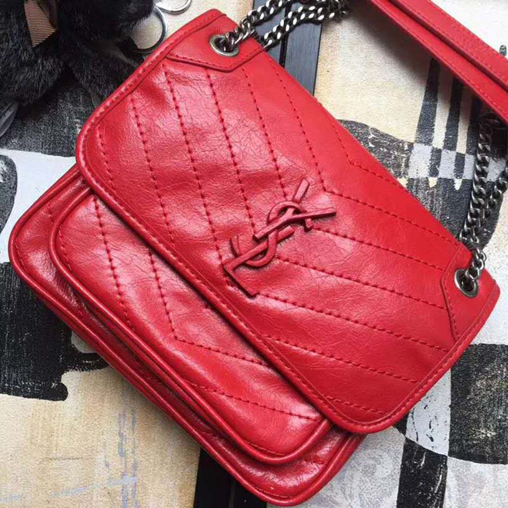 Saint Laurent - LouLou Shoulder Bag Matelasse Chevron Leather Toy Red -  BougieHabit