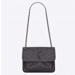 Saint Laurent YSL Women Niki Baby Crinkled Vintage Leather-Grey