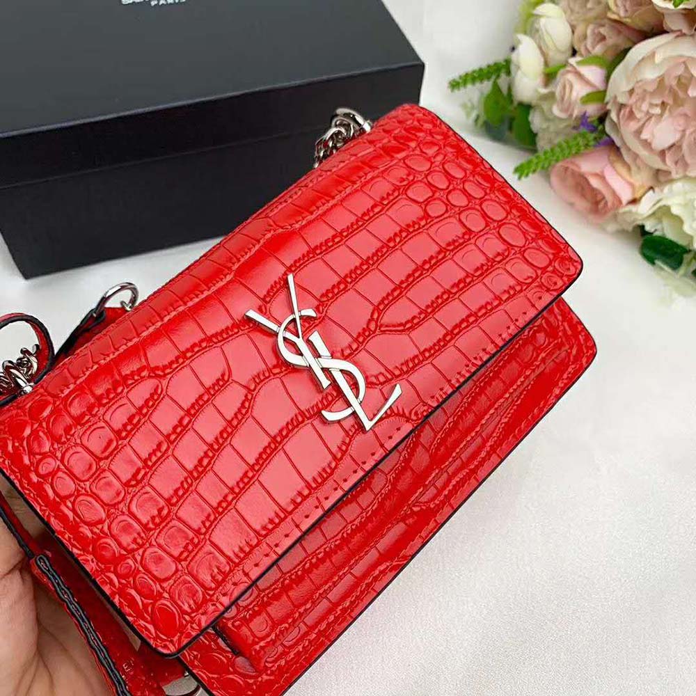 Saint Laurent YSL Women Sunset Medium Crocodile Embossed Shiny-Red 8 Saint Laurent YSL Women Sunset Medium Crocodile Embossed Shiny-Red - Image 8