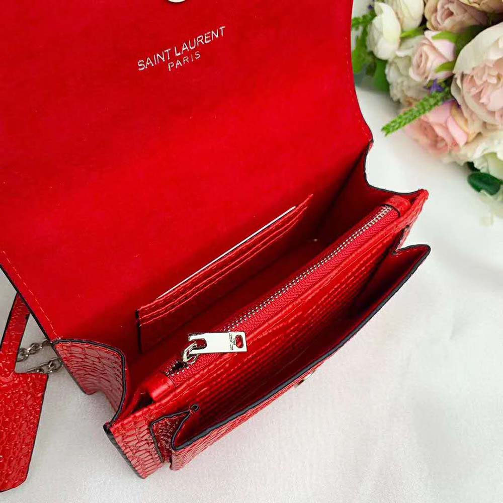 Saint Laurent YSL Women Sunset Medium Crocodile Embossed Shiny-Red 9 Saint Laurent YSL Women Sunset Medium Crocodile Embossed Shiny-Red - Image 9
