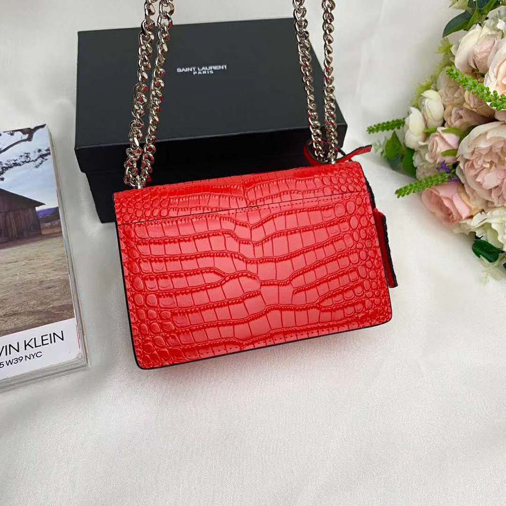 Saint Laurent YSL Women Sunset Medium Crocodile Embossed Shiny-Red 6 Saint Laurent YSL Women Sunset Medium Crocodile Embossed Shiny-Red - Image 6