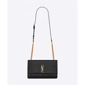 Saint Laurent YSL Women Sunset Medium Supple Crocodile Embossed-Black