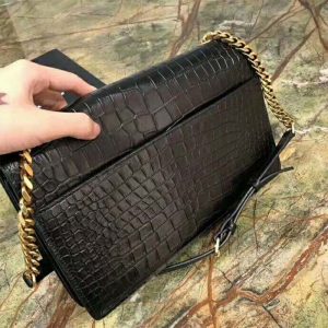 Saint Laurent Sunset Crocodile-Embossed Mini Bag - Black