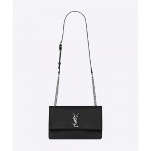 Saint Laurent YSL Women Sunset Medium in Grained Leather-Black