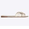 Saint Laurent YSL Women Tribute Flat Sandals in Metallic Leather-White