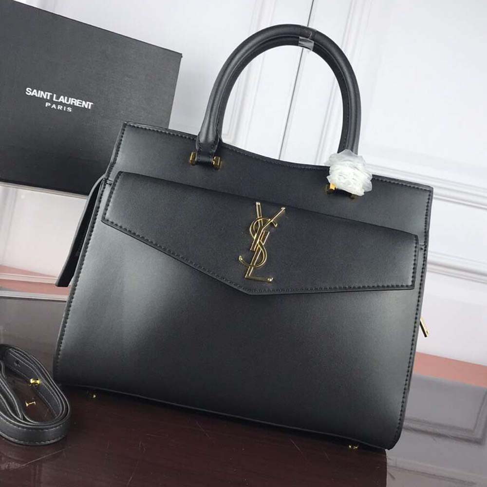 Saint Laurent YSL Women Uptown Medium Tote Shiny Smooth Black