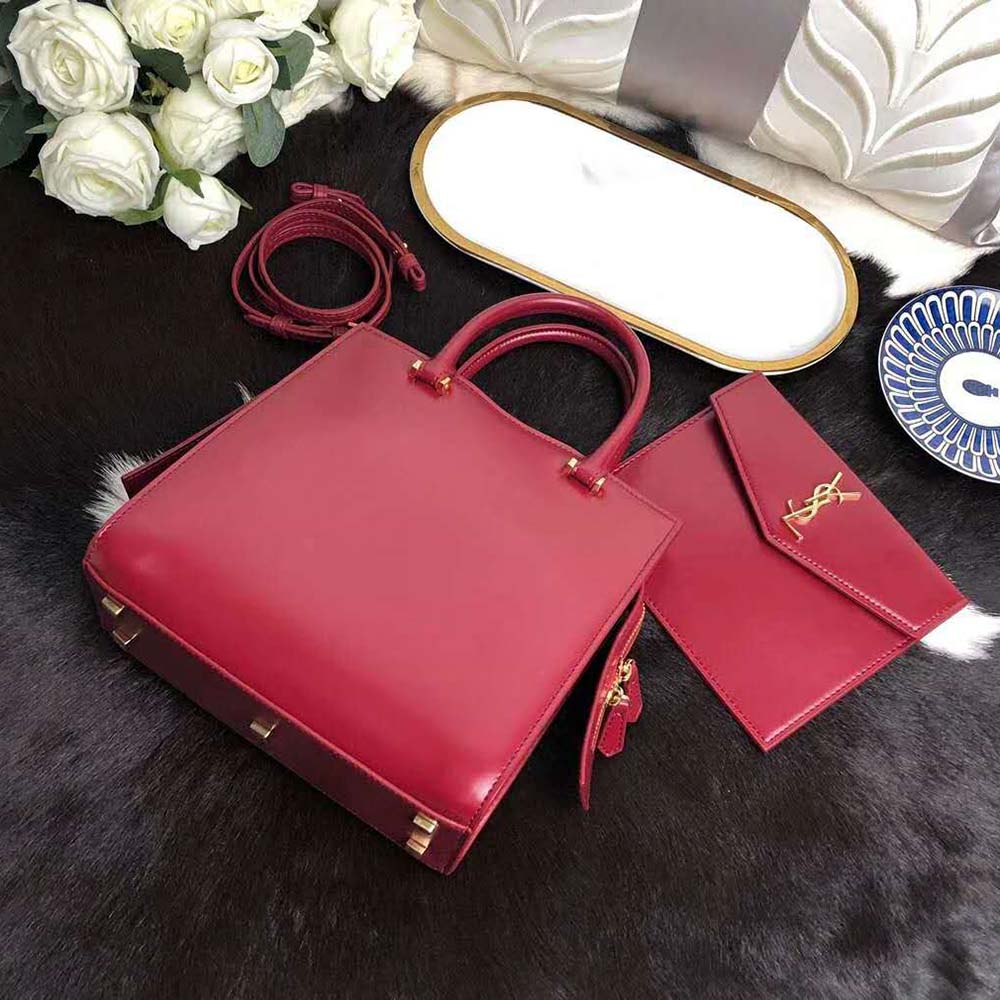 Saint Laurent YSL Women Uptown Small Tote Shiny Smooth-Red 4 Saint Laurent YSL Women Uptown Small Tote Shiny Smooth-Red - Image 4