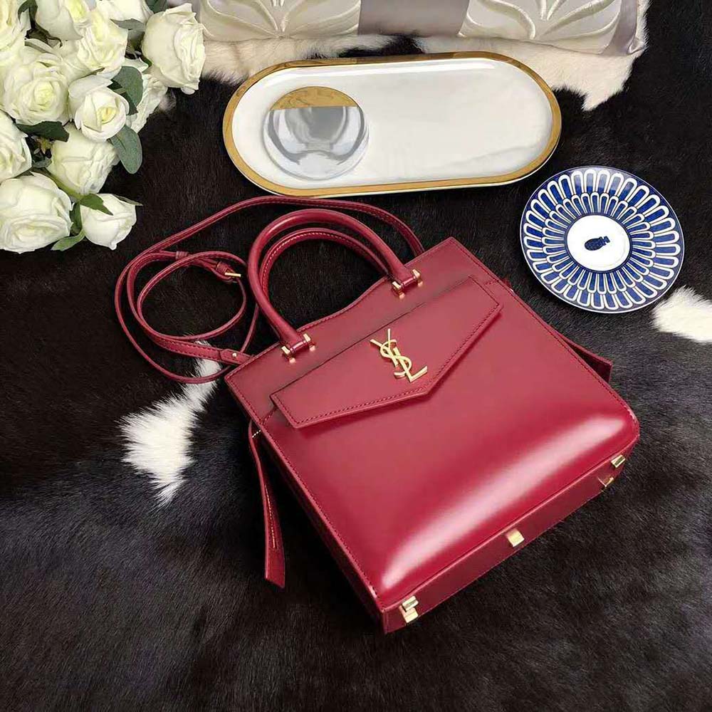 Saint Laurent YSL Women Uptown Small Tote Shiny Smooth-Red 2 Saint Laurent YSL Women Uptown Small Tote Shiny Smooth-Red - Image 2