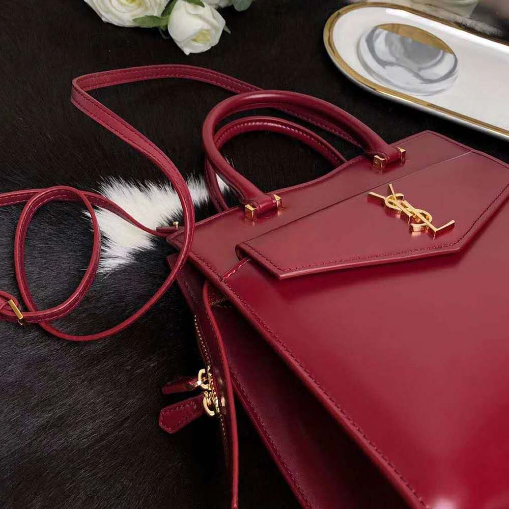 Saint Laurent YSL Women Uptown Small Tote Shiny Smooth-Red 9 Saint Laurent YSL Women Uptown Small Tote Shiny Smooth-Red - Image 9