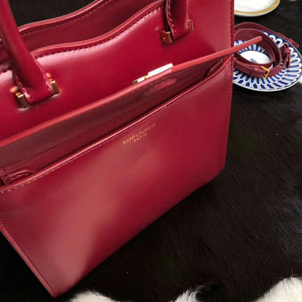 Saint Laurent YSL Women Uptown Small Tote Shiny Smooth-Red 8 Saint Laurent YSL Women Uptown Small Tote Shiny Smooth-Red - Image 8