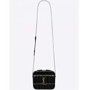 Saint Laurent Vicky Black Camera Bag in Quilted Patent Leather