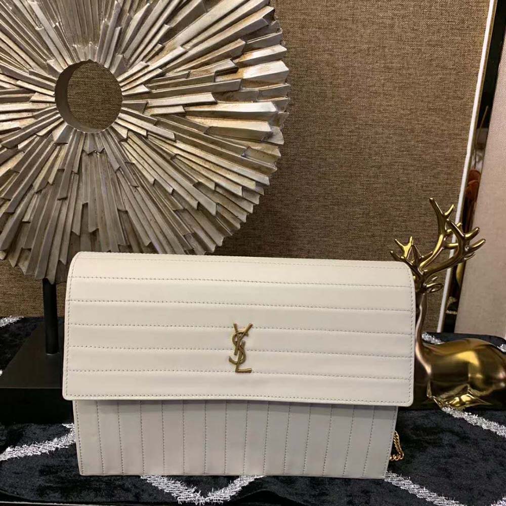 Saint Laurent YSL Women Victoire Chain Bag Crinkled Leather-White 2 Saint Laurent YSL Women Victoire Chain Bag Crinkled Leather-White - Image 2