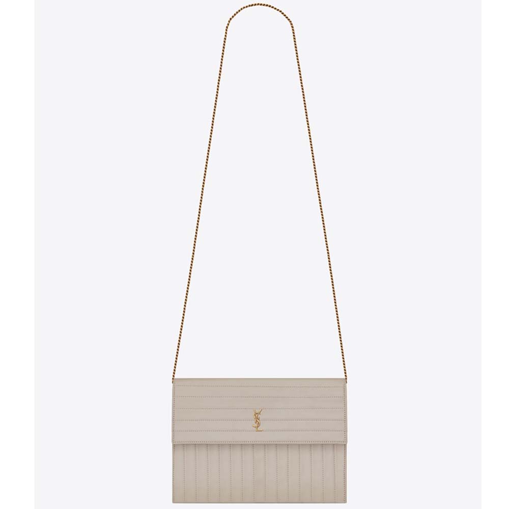 Saint Laurent YSL Women Victoire Chain Bag Crinkled Leather-White 1 Saint Laurent YSL Women Victoire Chain Bag Crinkled Leather-White