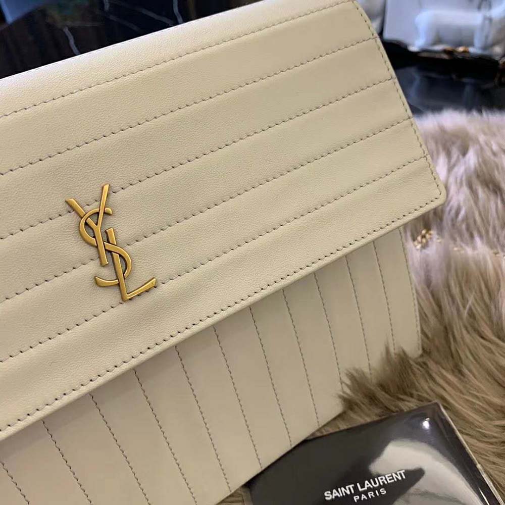 Saint Laurent YSL Women Victoire Chain Bag Crinkled Leather-White 10 Saint Laurent YSL Women Victoire Chain Bag Crinkled Leather-White - Image 10