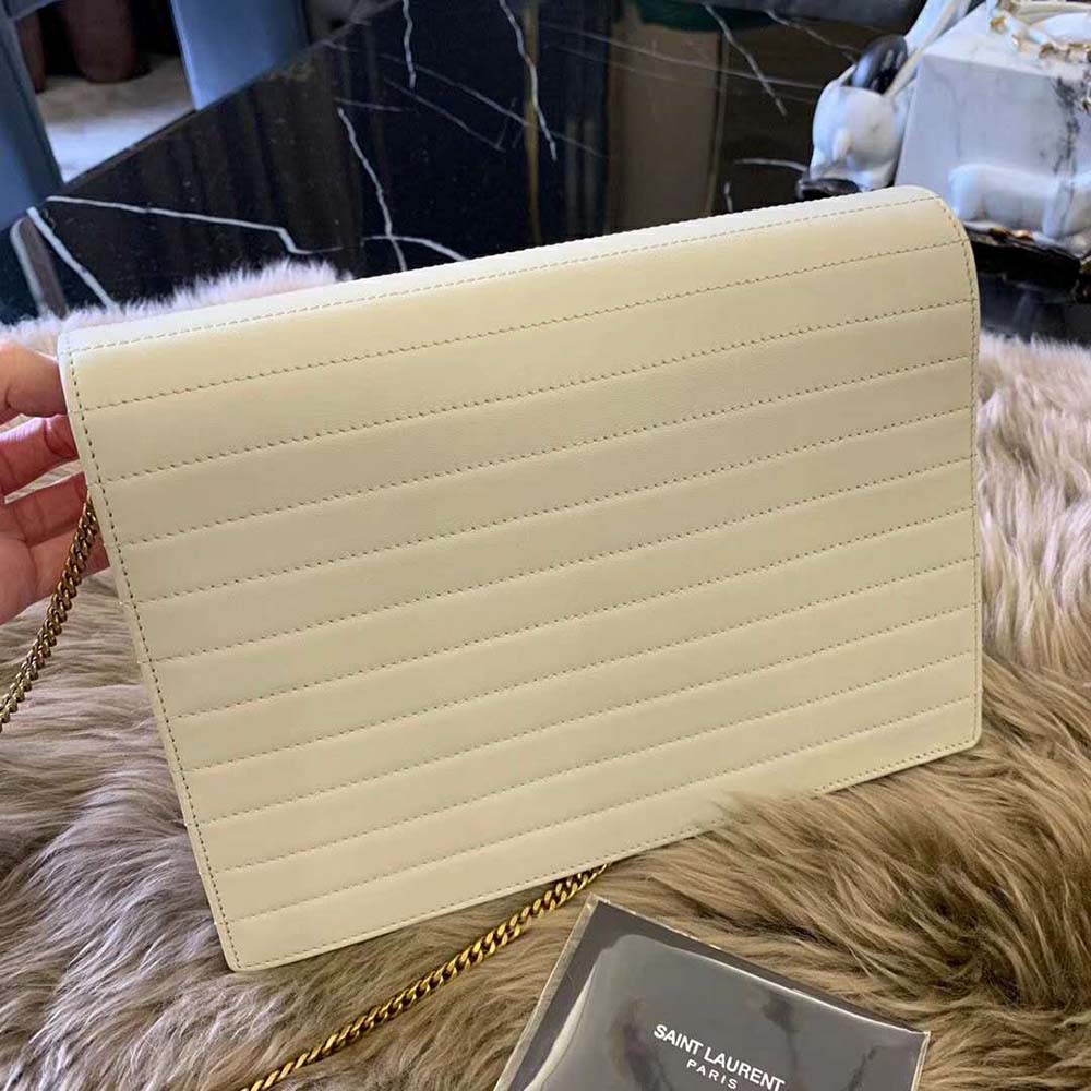 Saint Laurent YSL Women Victoire Chain Bag Crinkled Leather-White 9 Saint Laurent YSL Women Victoire Chain Bag Crinkled Leather-White - Image 9