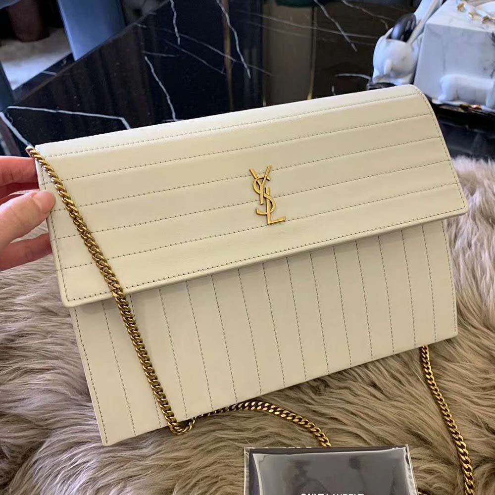 Saint Laurent YSL Women Victoire Chain Bag Crinkled Leather-White 7 Saint Laurent YSL Women Victoire Chain Bag Crinkled Leather-White - Image 7