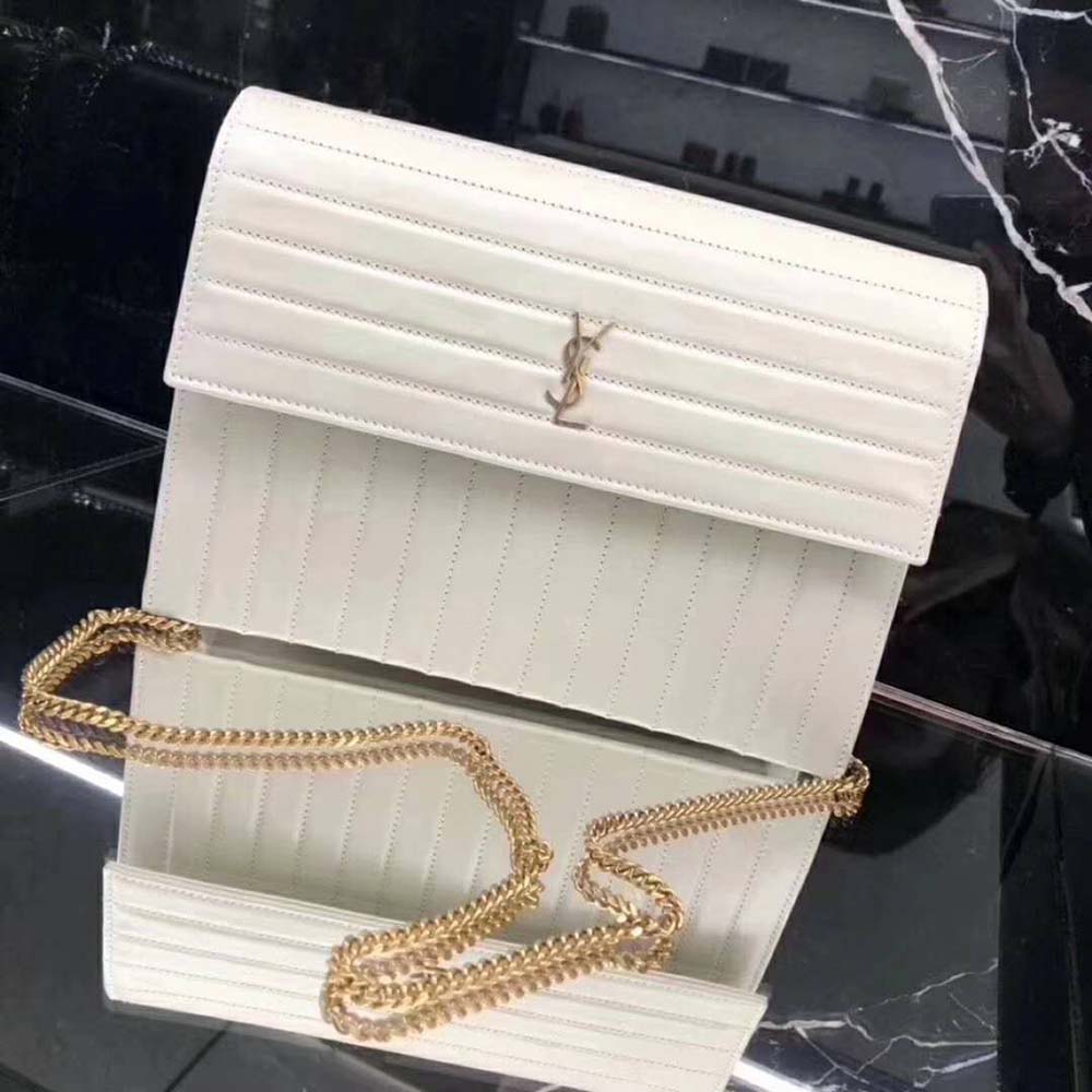 Saint Laurent YSL Women Victoire Chain Bag Crinkled Leather-White 3 Saint Laurent YSL Women Victoire Chain Bag Crinkled Leather-White - Image 3