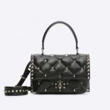 Valentino Women Candystud Top Handle Bag in Leather-Black