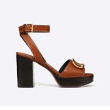 Valentino Women Grainy Cowhide Sandal Vlogo Detail 100 mm Heel-Brown
