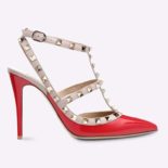 Valentino Women Rockstud Ankle Strap Patent Pump 10cm Shoes Red