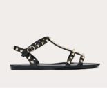 Valentino Women Rockstud Flat Rubber Sandals-Black