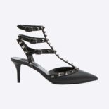 Valentino Women Rockstud Noir Ankle Strap Pump Shoes Black