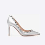 Valentino Women Shoes Metallic Rockstud Pump 85mm Heel-Silver
