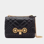 Versace Women Quilted Icon Shoulder Bag in Nappa Leather-Black