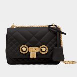 Versace Women Small Quilted Icon Shoulder Bag Nappa Leather-Black