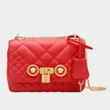 Versace Women Small Quilted Icon Shoulder Bag Nappa Leather-Red