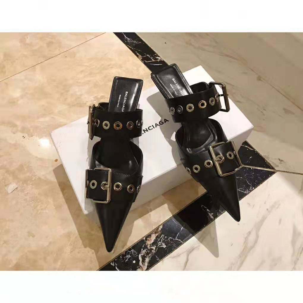 Balenciaga Women Belt 40mm Mule Pumps in Black Shiny Leather - Image 5
