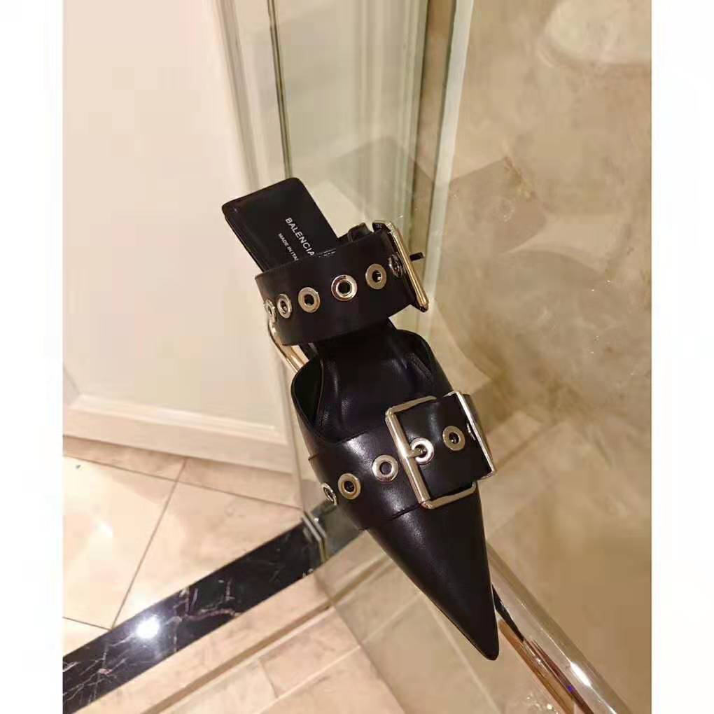 Balenciaga Women Belt 40mm Mule Pumps in Black Shiny Leather - Image 7