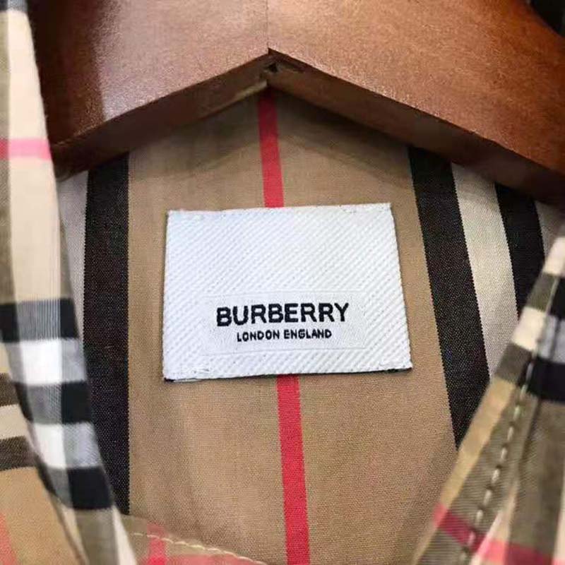 Burberry Men Classic Fit Patchwork Cotton Poplin Shirt-Brown