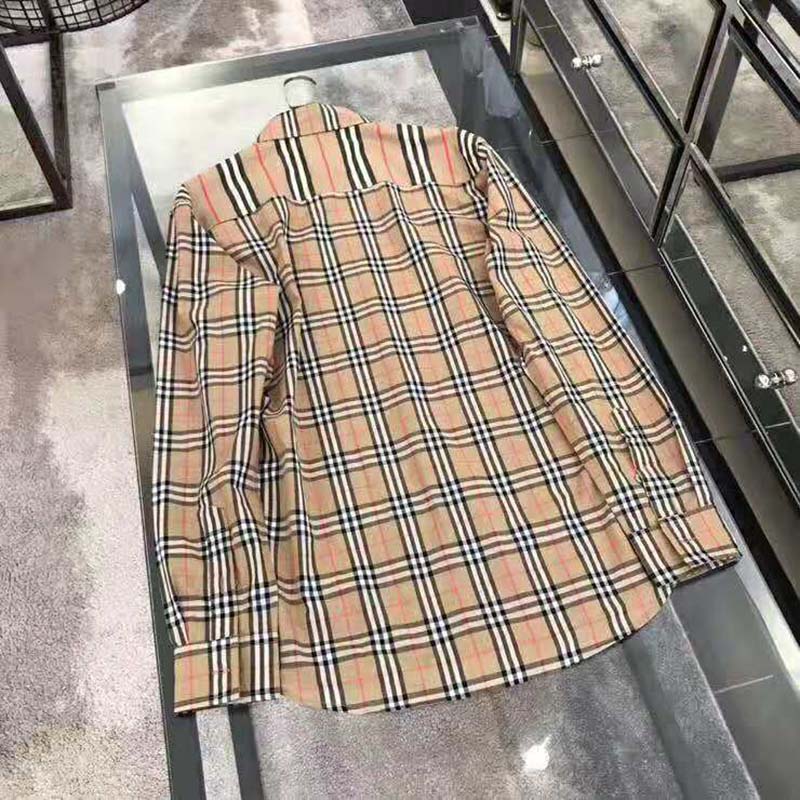 Burberry Men Classic Fit Patchwork Cotton Poplin Shirt-Brown