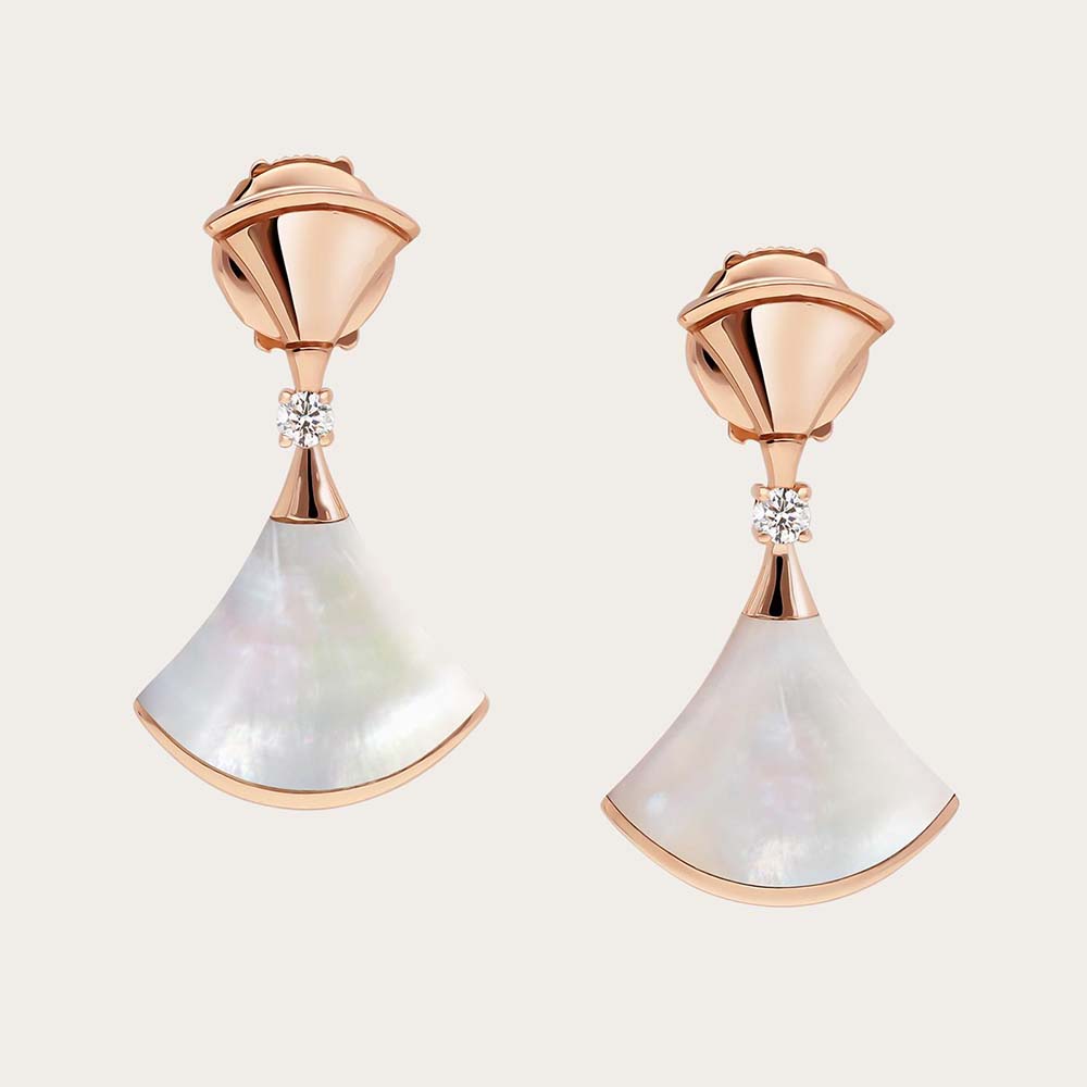 Bvlgari Women Divas' Dream Earrings in 18 KT Rose Gold Set with Mother-of-Pearl and Diamonds