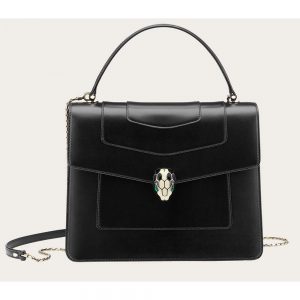 Bvlgari Women Large Flap Cover Bag "Serpenti Forever" in Calf-Black