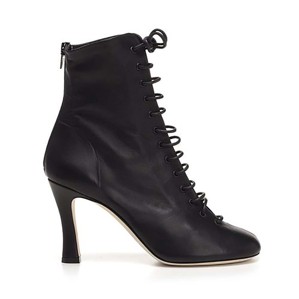 Celine Women Shoes Glove Bootie Laced Ankle Boot In Nappa Lambskin 90mm Heel-Black