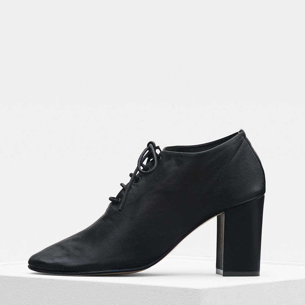 Celine Women Shoes Soft Dance Lace-up Loafer in Nappa Lambskin 80mm Heel-Black