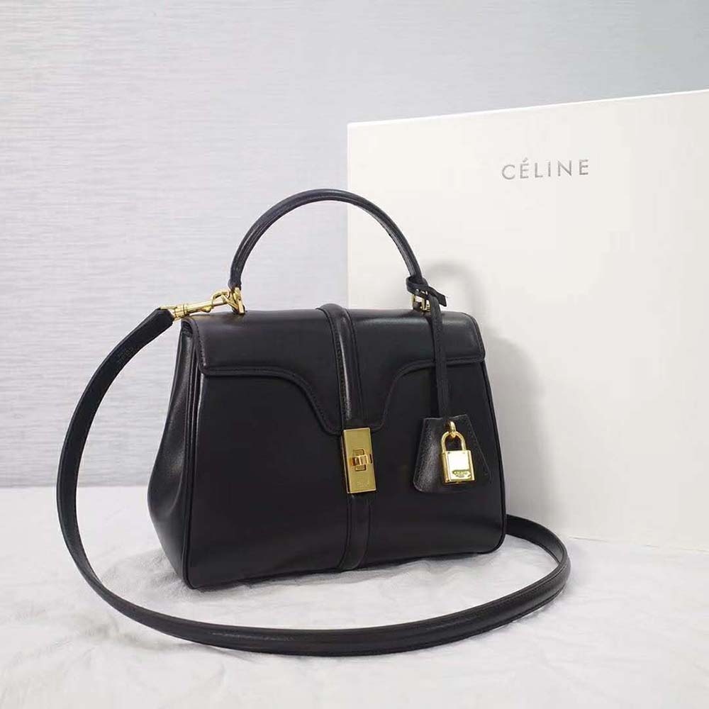 Celine Women Small 16 Bag in Satinated Calfskin-Black - Image 2